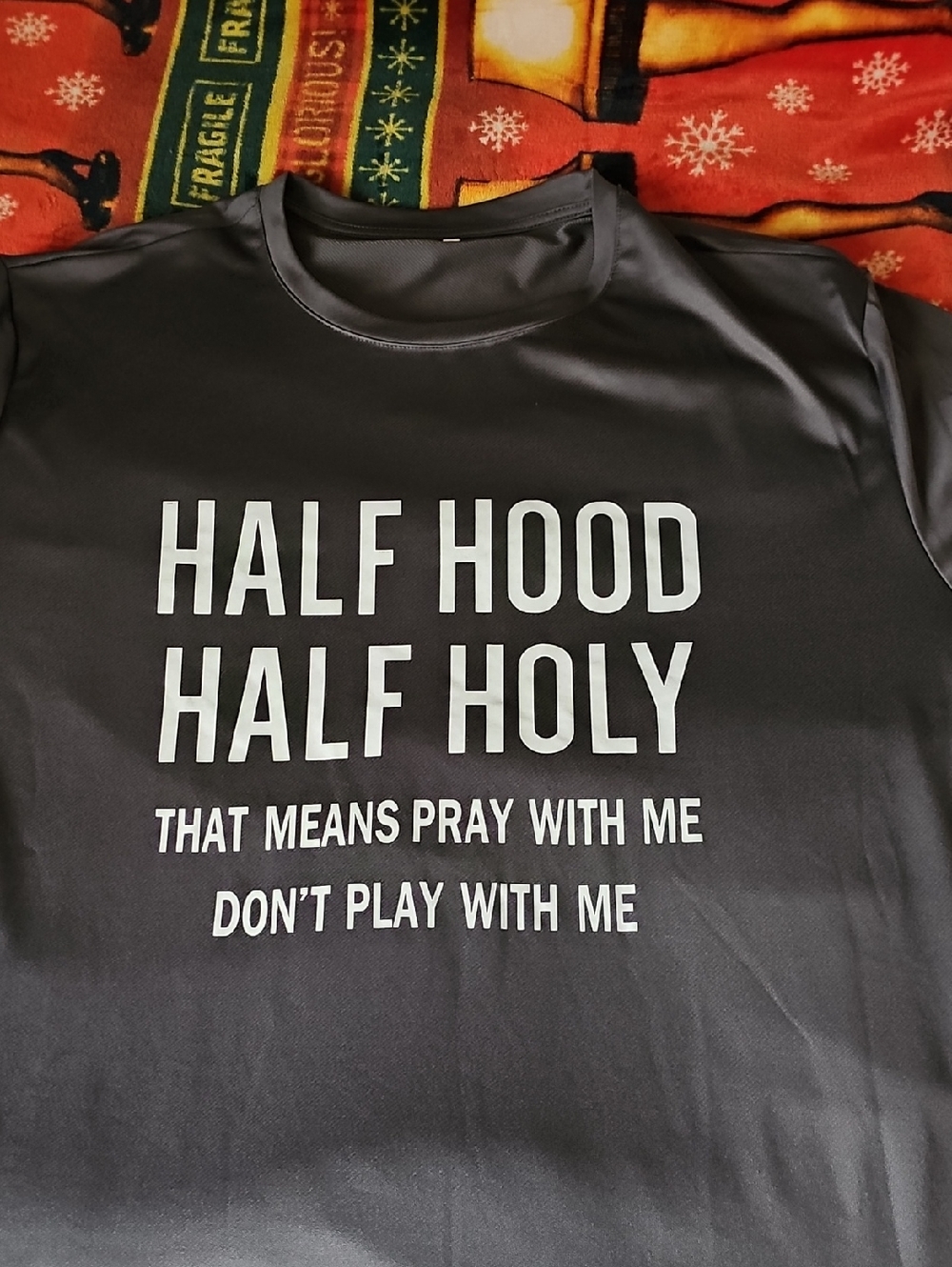 Half Hood Half Holy Graphic Tee - Black with White Text